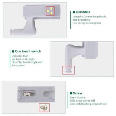 Đèn Led Gắn Bản Lề Tủ Quần Áo - Bật Tắt Khi Đóng Mở Cửa - Tặng Kèm Pin